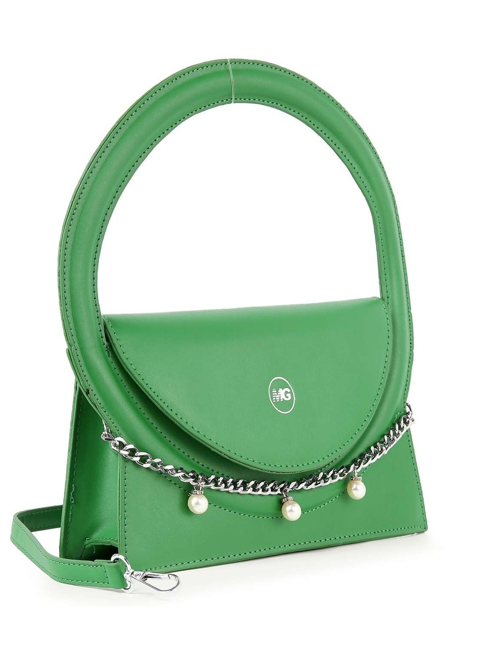 Green Circular Handle Chain-Pearl Shoulder Bag